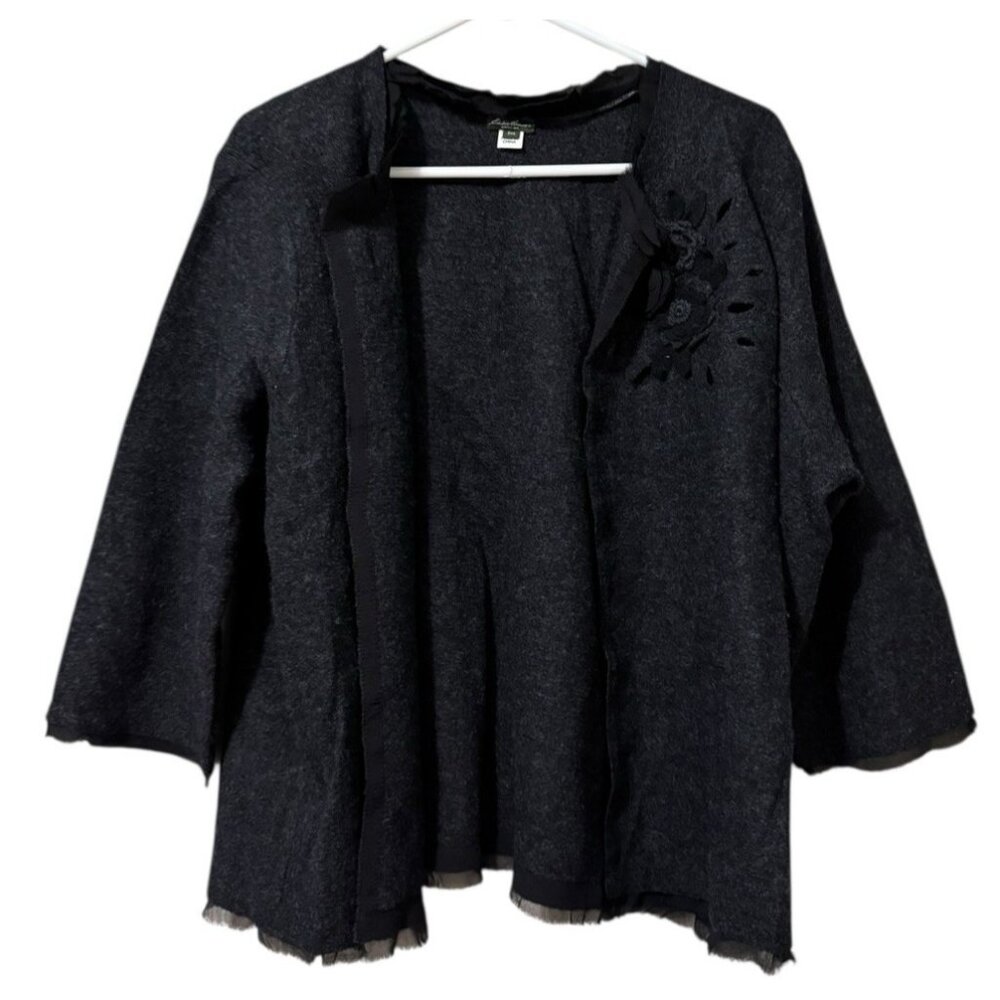 Eddie Bauer Women XXL Open Front Wool Cardigan Embellished‎ Embroidered Artsy